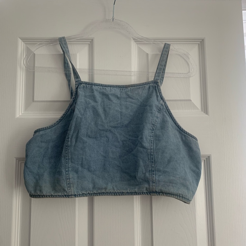 Ae denim bustier halter crop